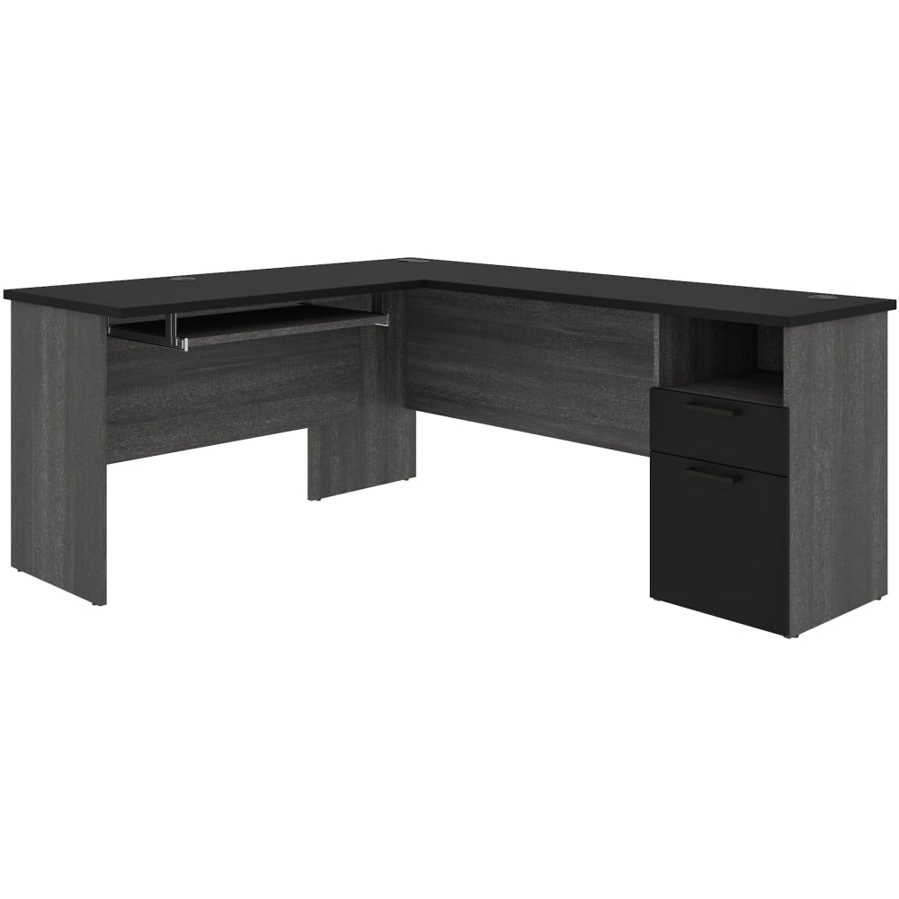 Bestar Norma 71inW L-Shaped Corner Desk, Black/ Bark Gray