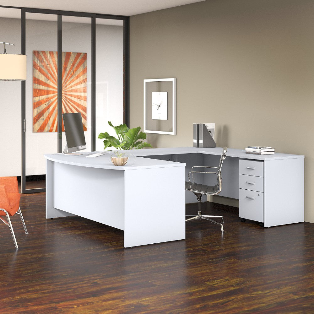 Bush Business Furniture 72inW Studio C U-Shaped Corner Desk With Mobile File Cabinet, White, Standard Delivery