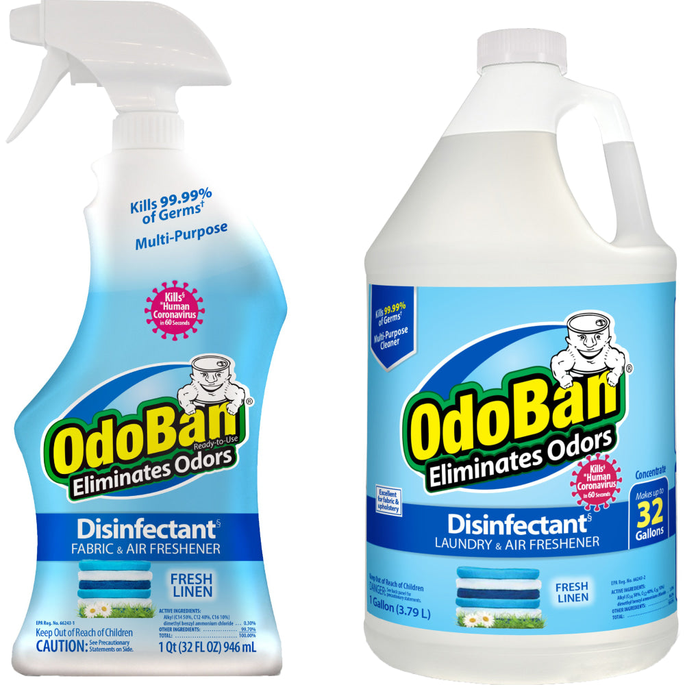 OdoBan Ready-To-Use Disinfectant And Odor Eliminator, 32 Oz Spray/1 Gallon Concentrate, Fresh Linen Scent