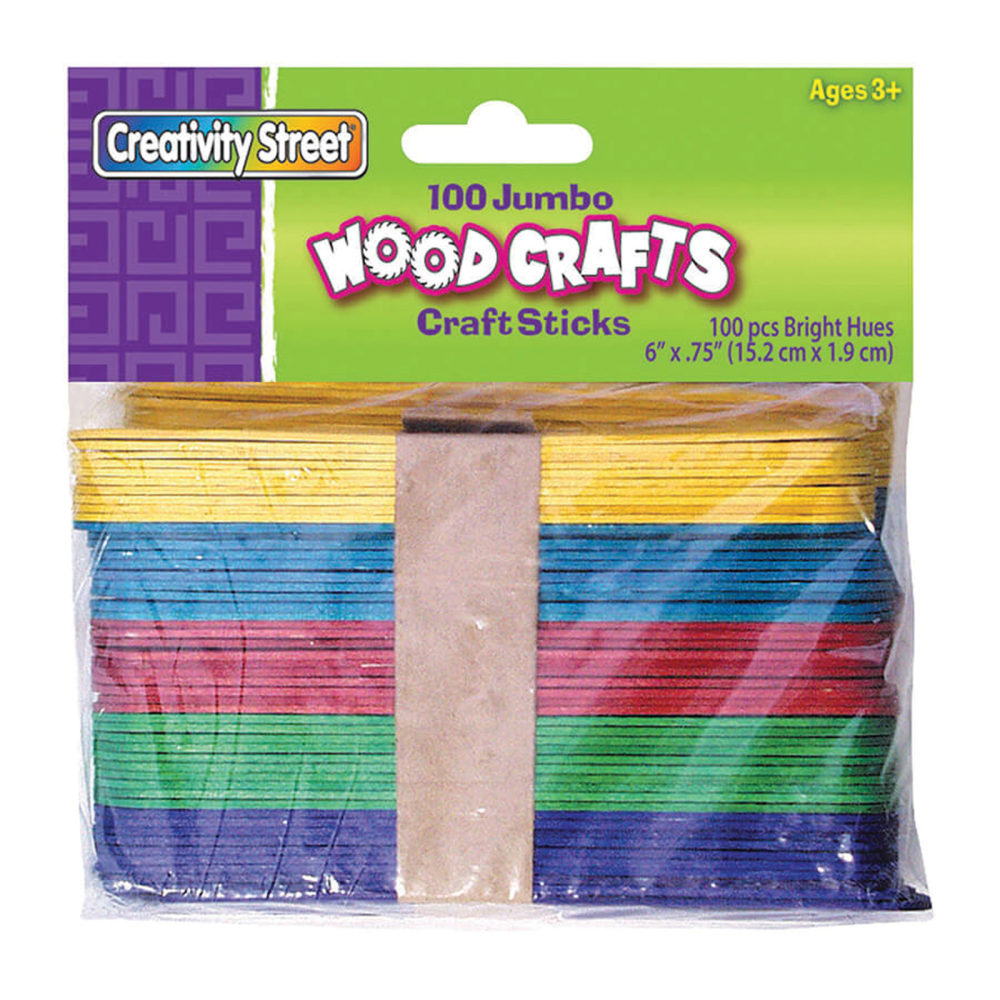 Creativity Street Jumbo Craft Sticks, 6in x 3/4in, Assorted Bright Colors, 100 Sticks Per Pack, Case Of 12 Packs