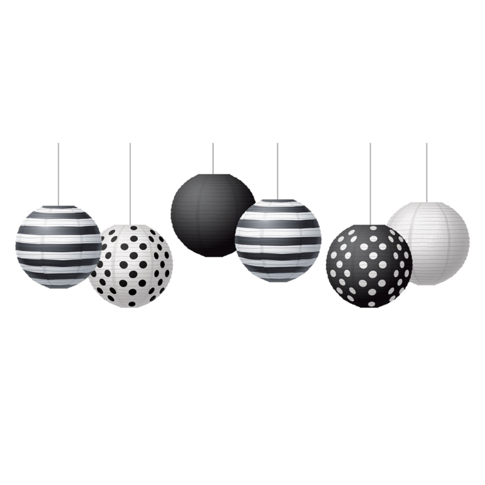 Teacher Created Resources Black & White 8in Hanging Paper Lanterns, 6 Per Pack, 3 Packs