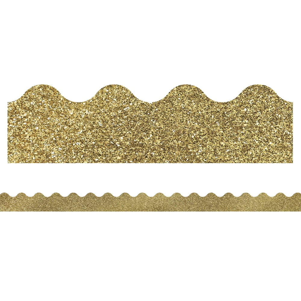 Carson-Dellosa Sparkle And Shine Scalloped Borders, 2 1/4in x 36in, Gold Glitter, Preschool - Grade 8, Pack Of 13 Borders