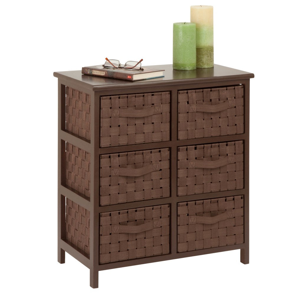 Honey-can-do TBL-03758 Woven Strap 6 Drawer Chest with Wooden Frame - 21.5in x 12in x 24in - 6 x Drawer(s) - Java Brown - Wood, Natural Wood, Fabric