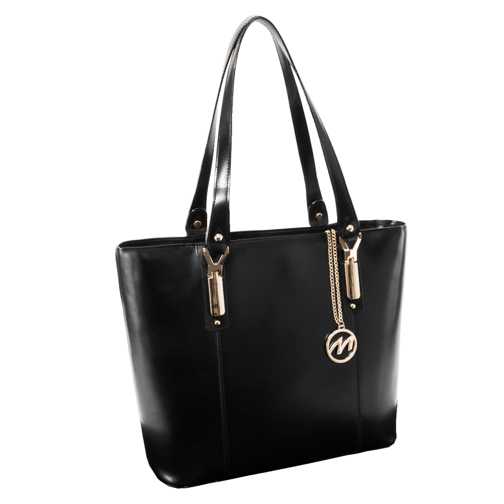 McKleinUSA M Series SAVARNA Leather Shoulder Tote With 7 1/2in x 10in Tablet Compartment, 14 1/2inH x 5inW x 13inD, Black