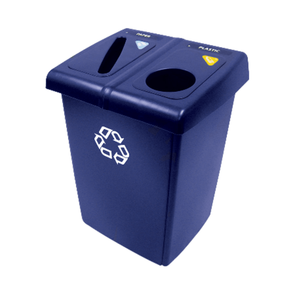 Rubbermaid Half Glutton Recycling Station, 35 2/5inH x 23 3/5inW x 36 4/5inD, 46-Gallon Capacity, Blue/White