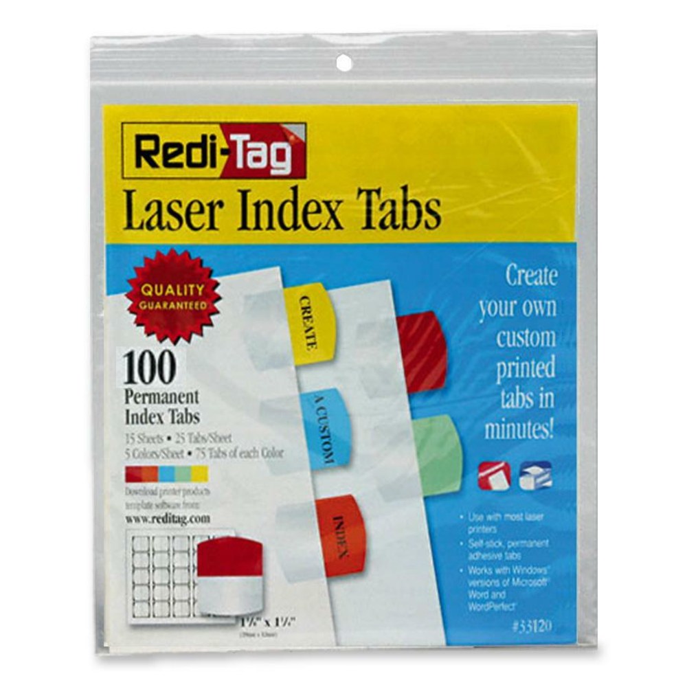 Redi-Tag Laser Index Tabs, 1 1/8in x 1 1/4in, Assorted, Pack Of 100