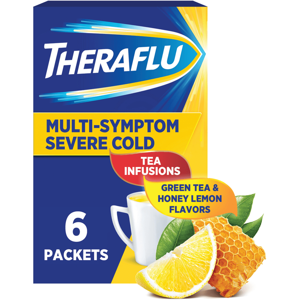 Theraflu Multi-Symptom Severe Cold & Cough Medicine For Cold And Flu, Honey Lemon, Box Of 6 Packets