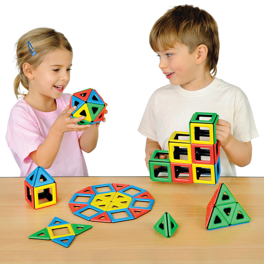 Polydron 96-Piece Magnetic Polydron Class Set, Red/Blue/Green/Yellow, Pre-K To Grade 1