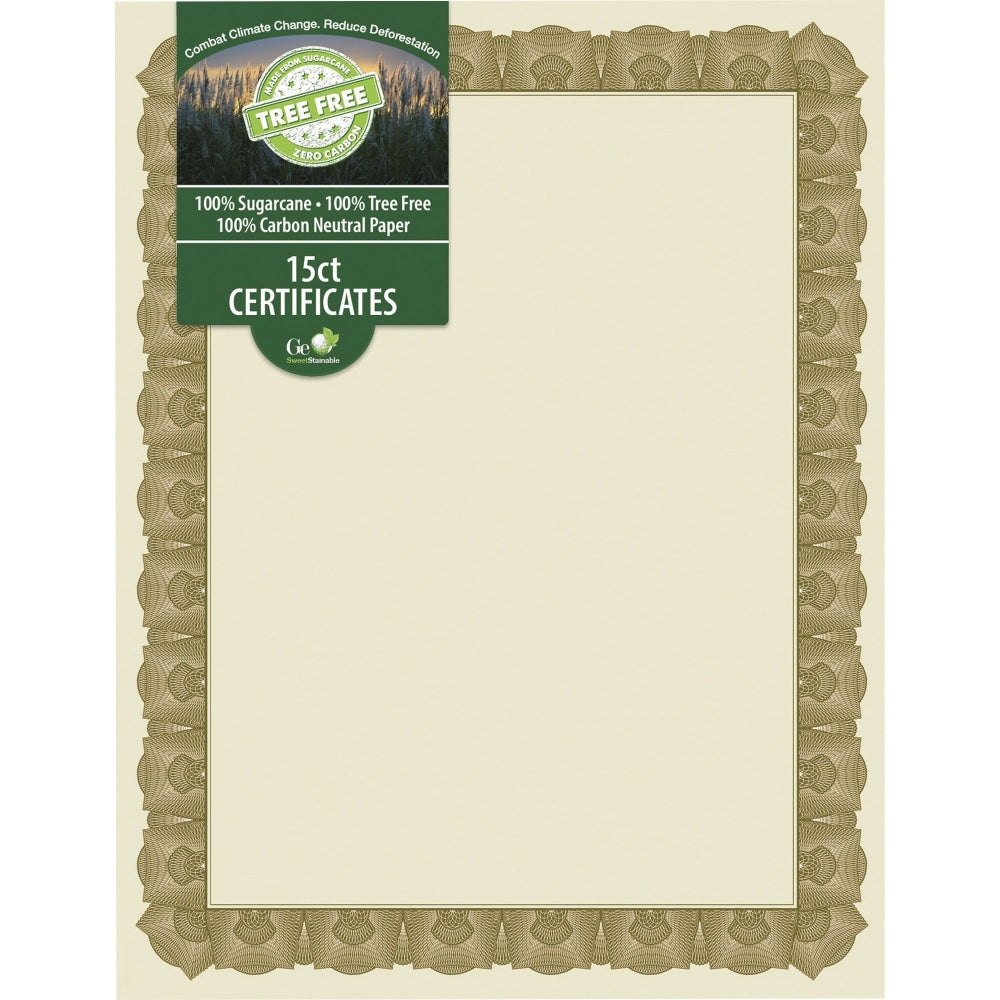 Geographics Tree Free Certificate - 8.5in - Multicolor with Gold Border - Sugarcane - 15 / Pack