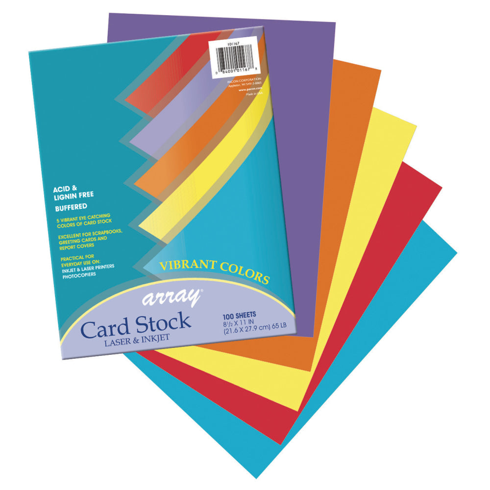 Pacon Vibrant Card Stock, Assorted Colors, Letter (8.5in x 11in), 65 Lb, 2 Packs Of 100