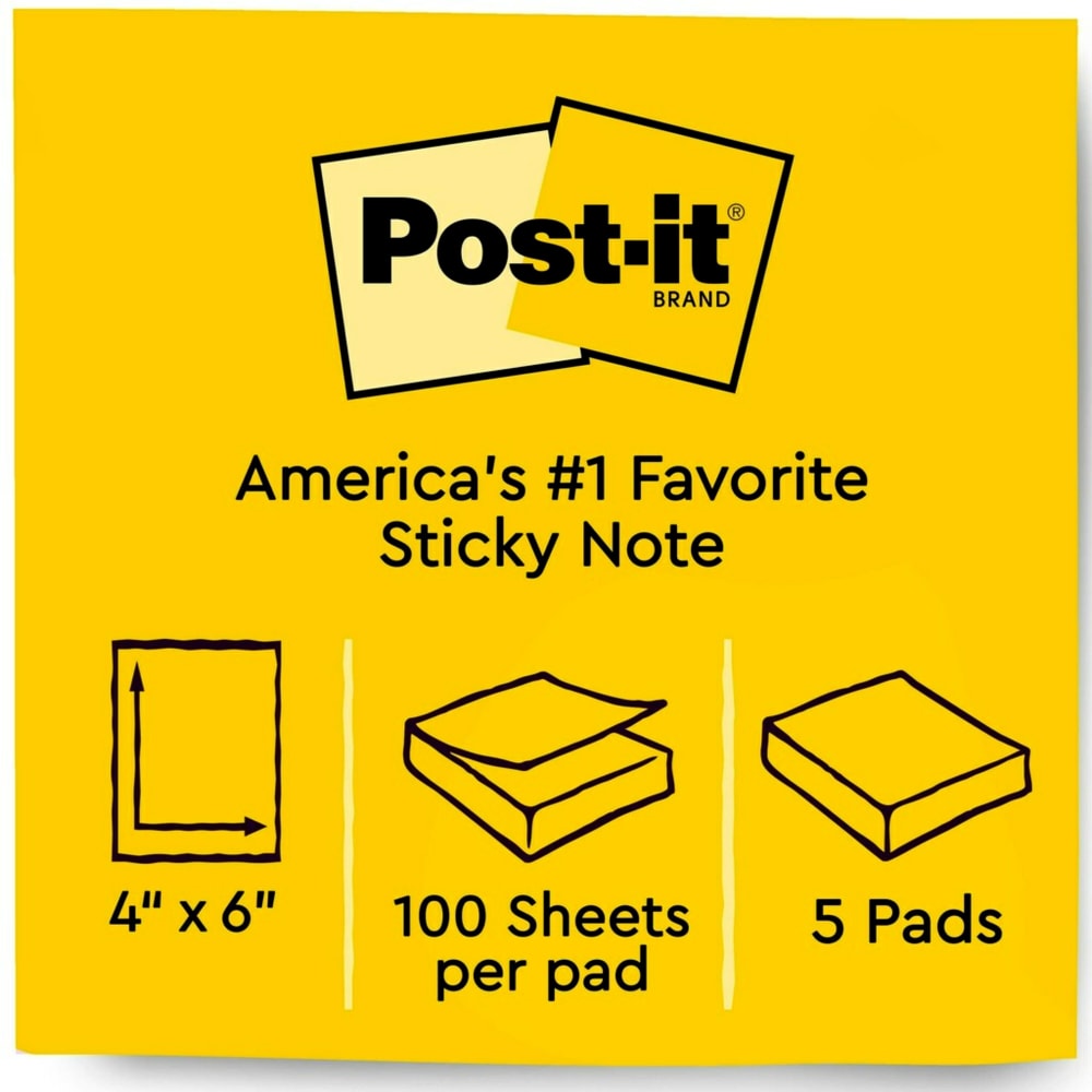 Post-it Notes, 4 in x 6 in, 5 Pads, 100 Sheets/Pad, Clean Removal, Beachside Cafe Collection, Lined