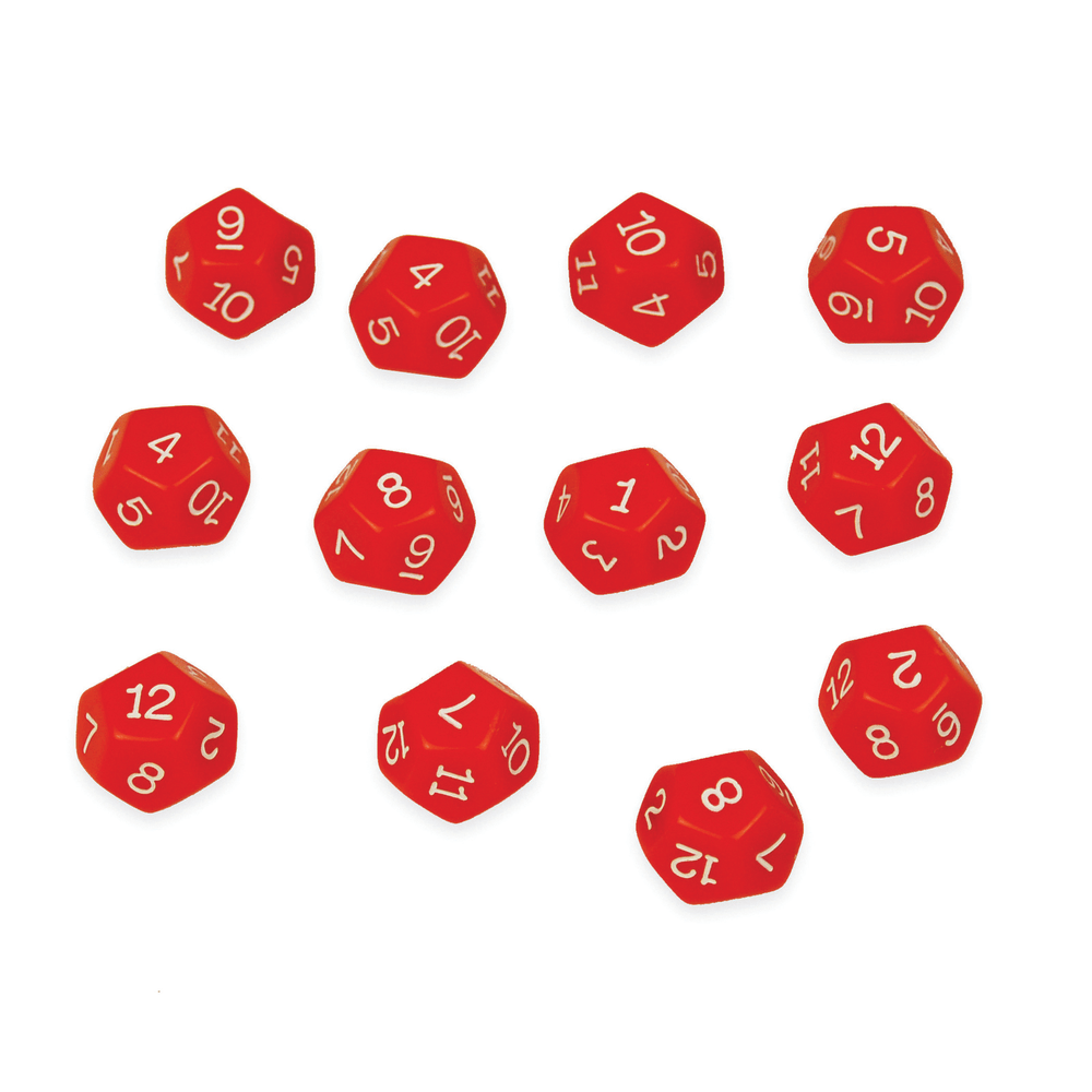 Learning Advantage 12-Sided Polyhedra Dice, Red, 12 Dice Per Pack, Set Of 3 Packs