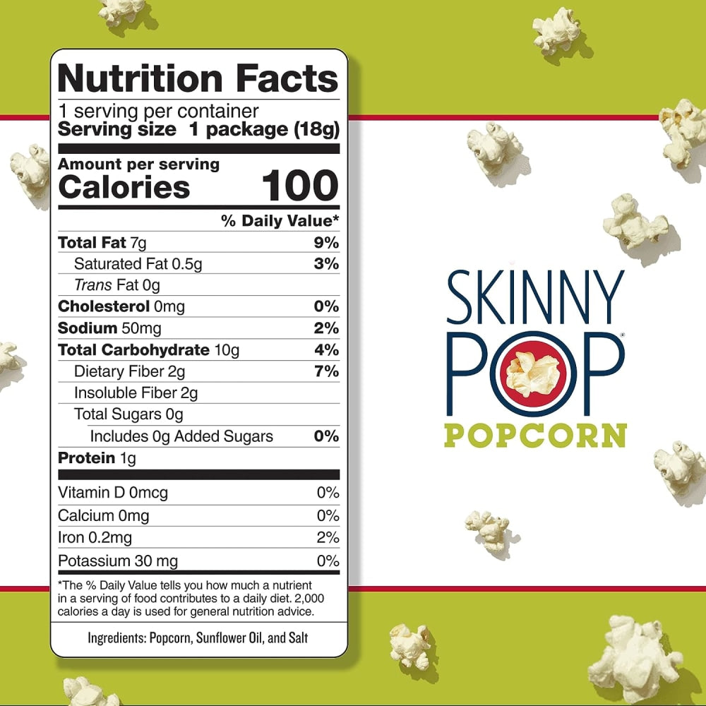 Skinny Pop Original, 0.65 Oz, Pack Of 30 Bags