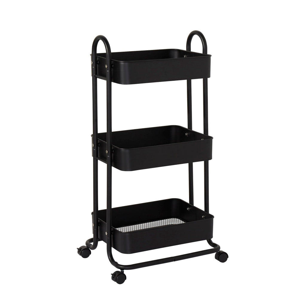 Realspace Mobile 3-Tier Storage Cart, 35-5/8inH x 17-15/16inW x 14-5/16inD, Black