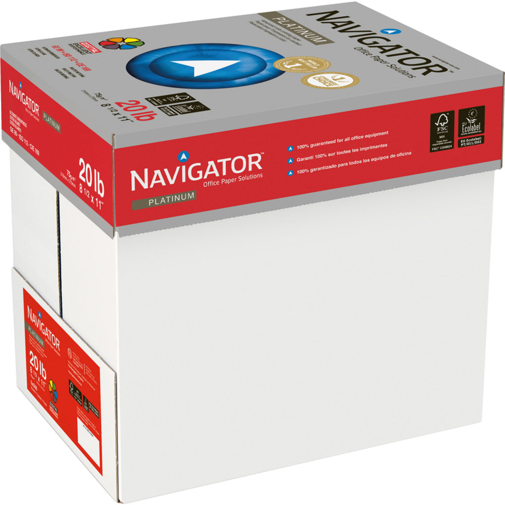 Navigator Platinum Office Multi-Use Paper, Letter Size (8 1/2in x 11in), 20 Lb, Smooth, Bright White, Carton Of 5,000 Sheets