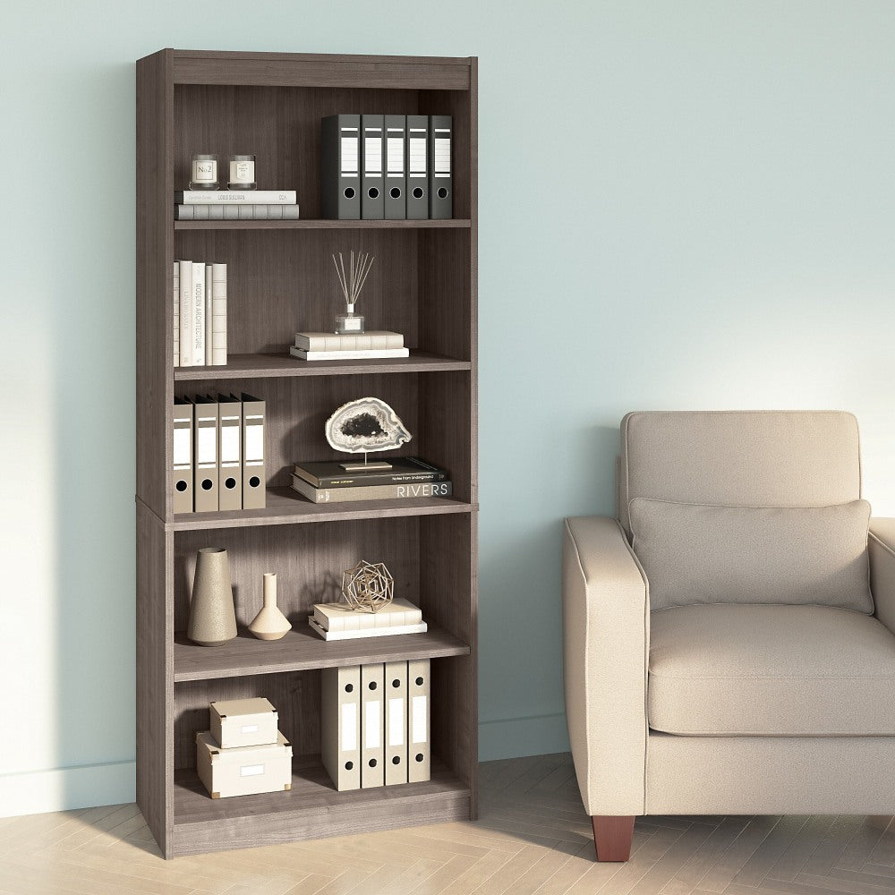 Bestar Ridgeley 72inH 5-Shelf Bookcase, Medium Gray Maple