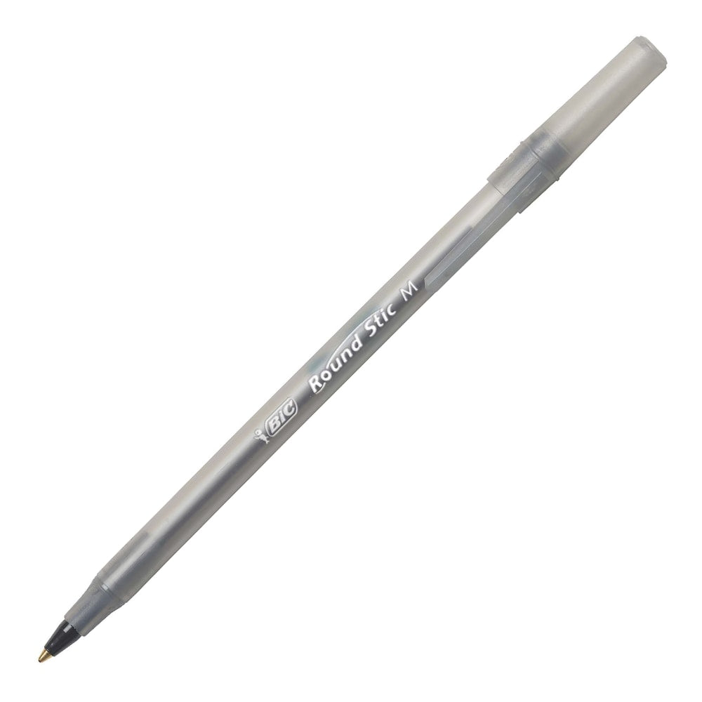 BIC Round Stic Xtra Life Ballpoint Pens, Medium Point, 1.0 mm, Translucent Barrel, Black Ink, Box Of 240 Pens