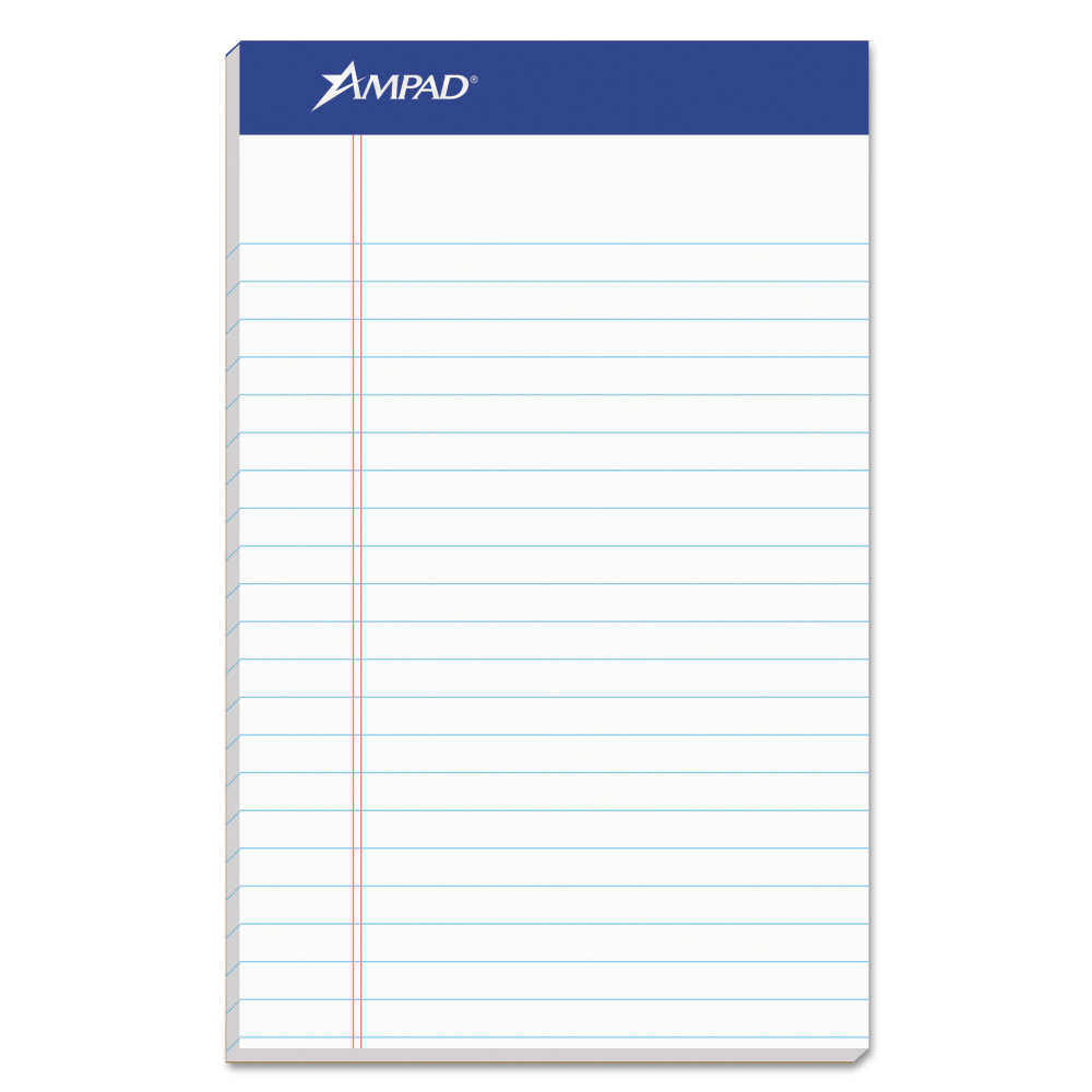 Ampad 100% Recycled Writing Pad, 5in x 8in, Narrow Ruled, 50 Sheets, White, Pack Of 12