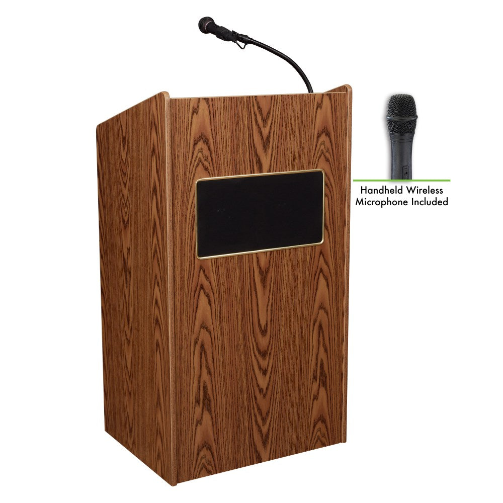 Oklahoma Sound The Aristocrat Sound Lectern With Sound & Wireless Handheld Microphone, Medium Oak