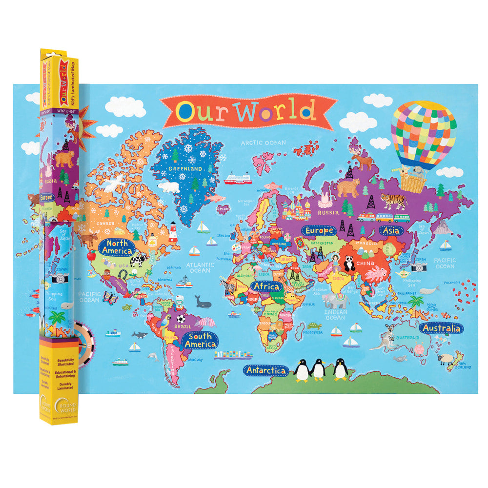 Round World Products Kids Wall Map, World, 24in x 36in