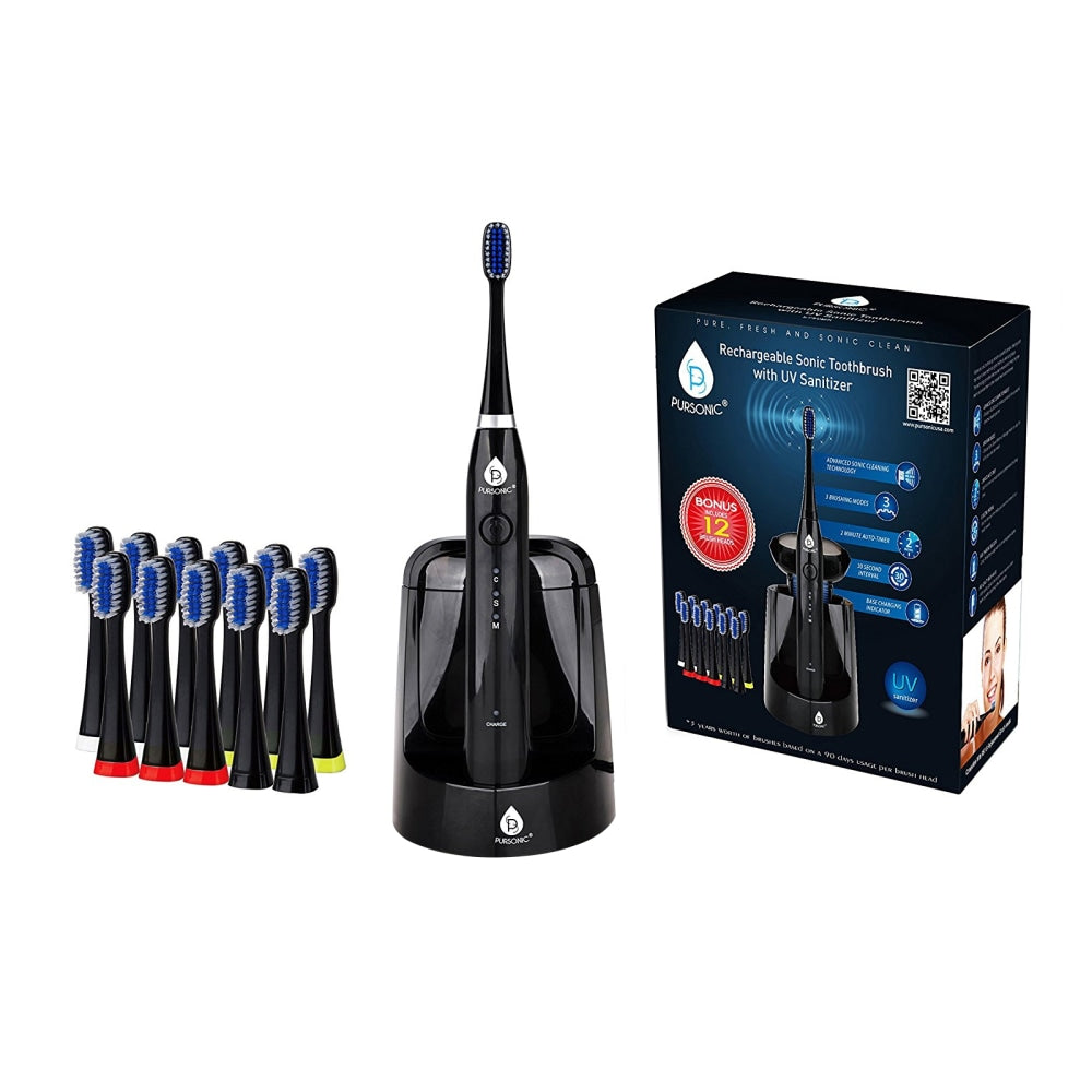 Pursonic Sonic Toothbrush With UV Sanitizing Function, 9inH x 1-1/2inW x 1-1/2inD, Black