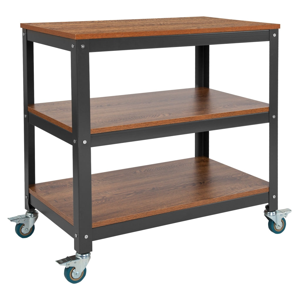 Flash Furniture Rolling Storage Cart, 29 3/4inH x 30inW x 18inD, Brown Oak