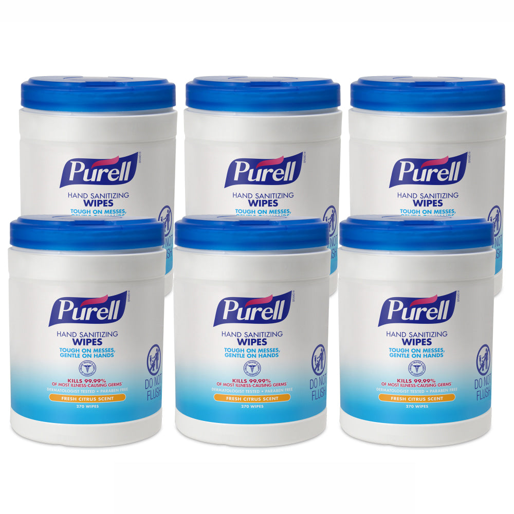 Purell Hand Sanitizing Wipes, Fresh Citrus Scent, 270 Wipes Per Canister, Pack Of 6 Canisters