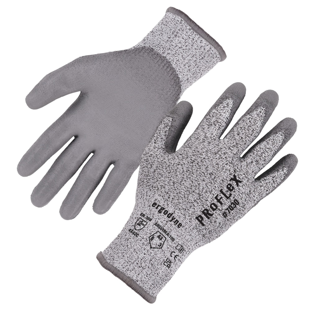 Ergodyne Proflex 7030-12PR PU-Coated Cut-Resistant Gloves, X-Large, Gray, Set Of 12 Pairs