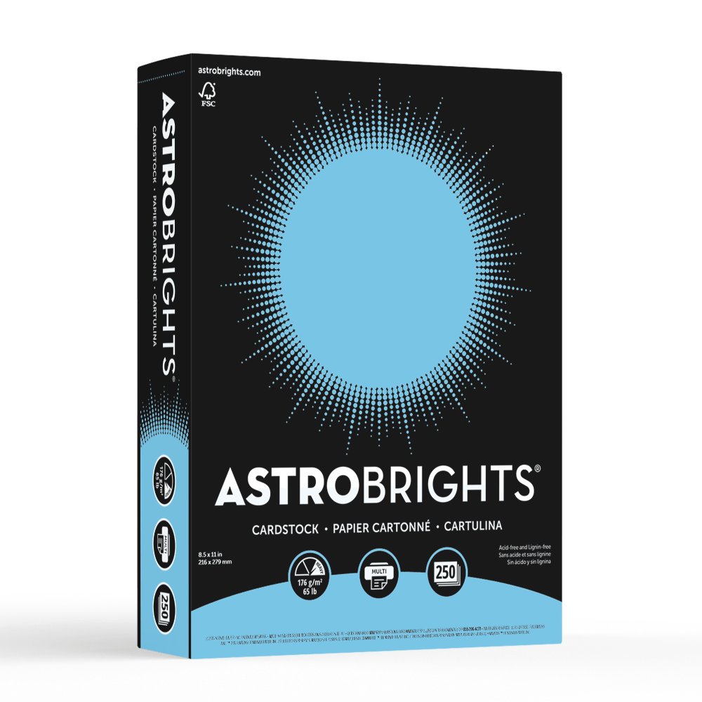 Astrobrights Color Card Stock, Lunar Blue, Letter (8.5in x 11in), 65 Lb, Pack Of 250