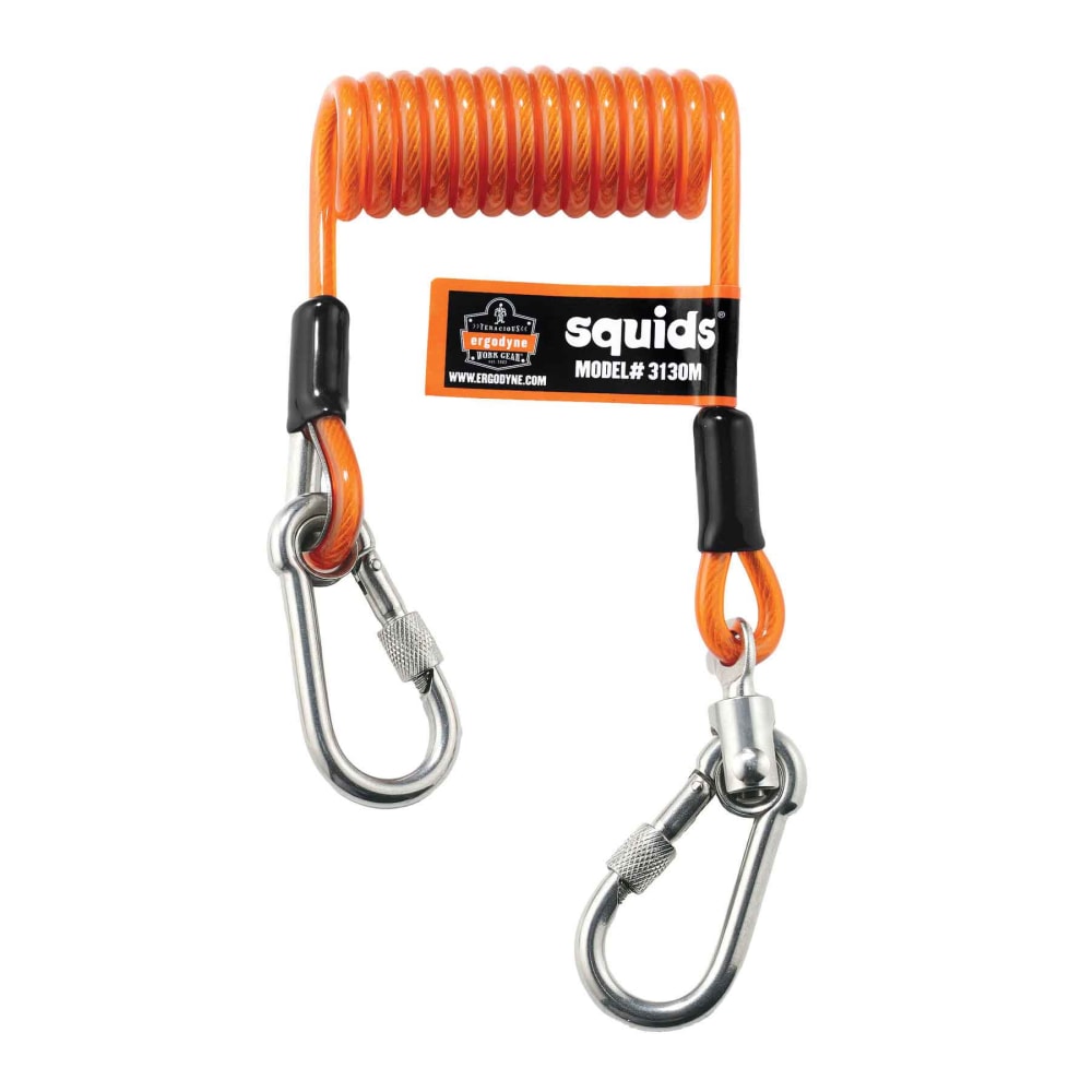 Ergodyne Squids 3130M Coiled Cable Lanyards, 5 Lb, 6-1/2in, Orange, Pack Of 6 Lanyards