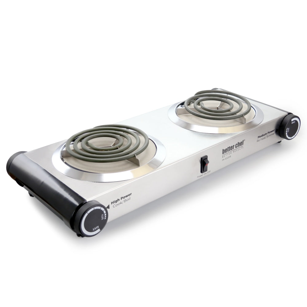 Better Chef Dual-Burner Electric Countertop Range, 3-3/4inH x 21inW x 9inD, Stainless Steel