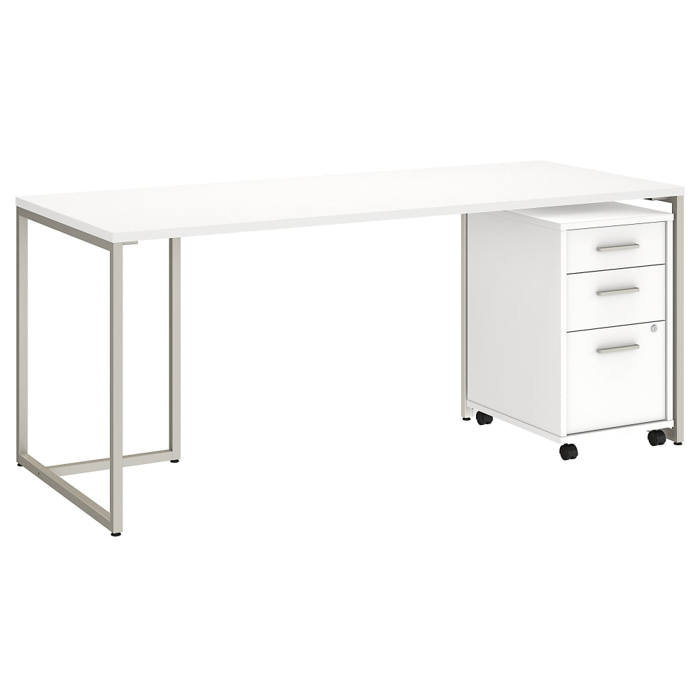 Bush Business Furniture Method Table 72inW Computer Desk With 3 Drawer Mobile File Cabinet, White, Standard Delivery