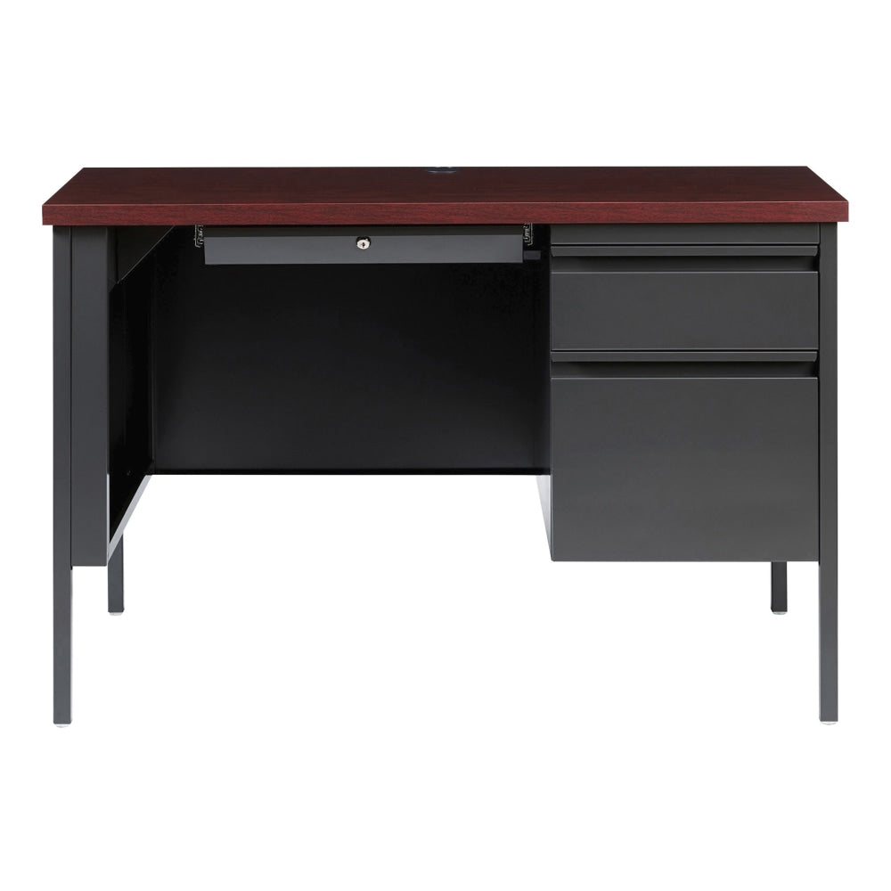 Lorell Fortress Steel Right-Pedestal Teachers Computer Desk, Charcoal/Mahogany