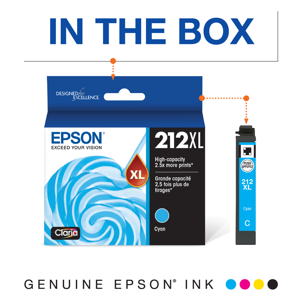 Epson 212XL Claria Cyan High-Yield Ink Cartridge, T212XL220-S