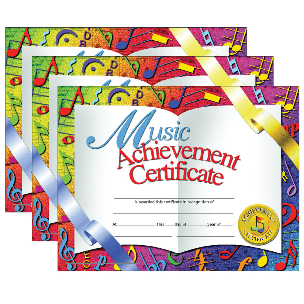 Hayes Certificates, 8-1/2in x 11in, Music Achievement, Rainbow, 30 Certificates Per Pack, Set Of 3 Packs