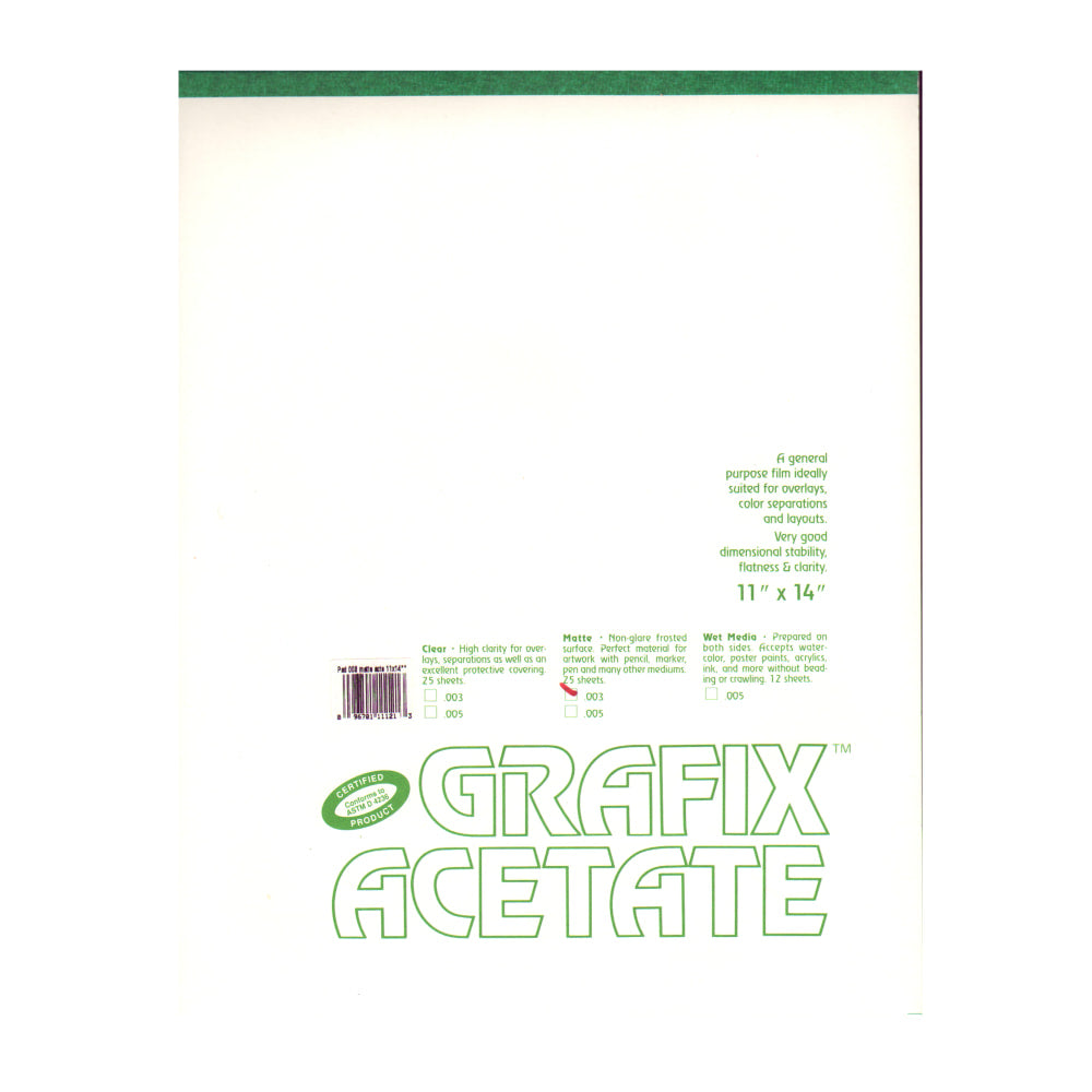 Grafix Matte Acetate Film Pad, 11in x 14in, 0.003in Thick, 25 Sheets