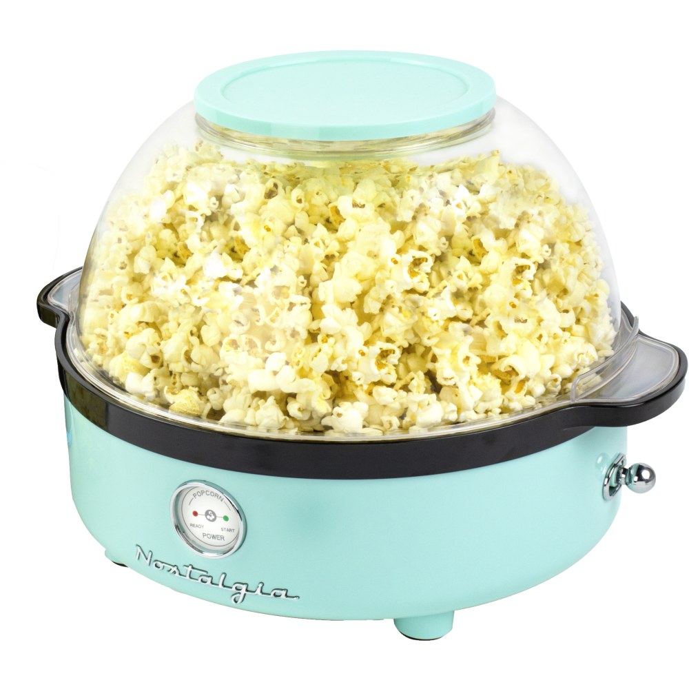 Nostalgia 6-Quart Classic Retro Stirring Popcorn Maker, Aqua