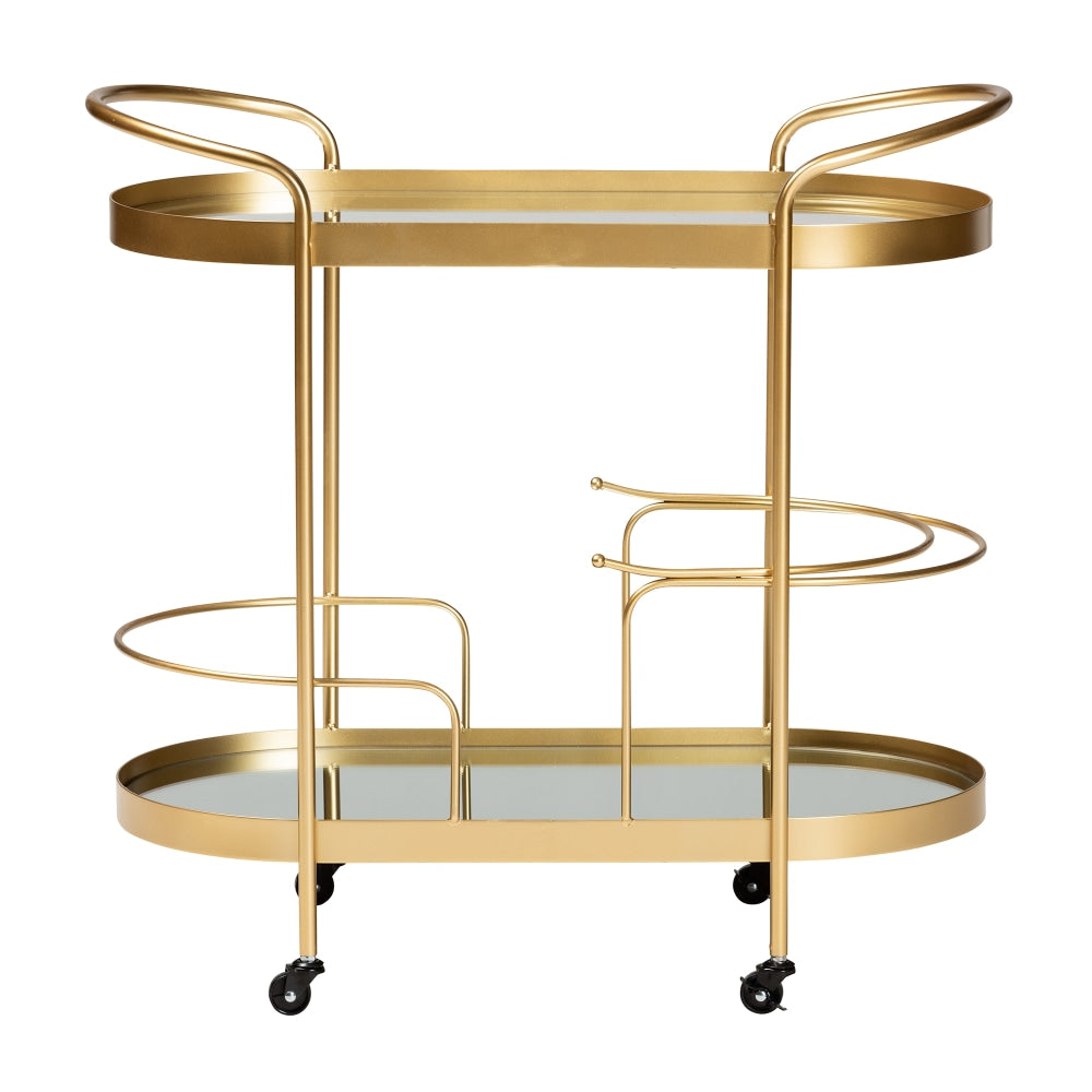 Baxton Studio Modern And Contemporary Glam Oval 2-Tier Mobile Wine Bar Cart, Brushed Gold