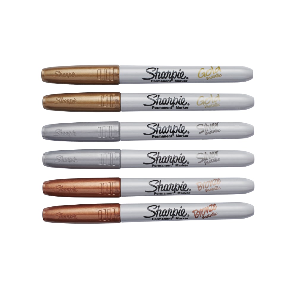 Sharpie Metallic Markers, Bronze/Gold/Silver, Pack Of 6 Markers