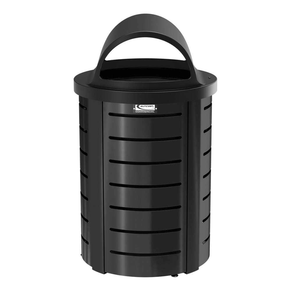 Suncast Commercial Outdoor Decorative Round Metal Trash Can With Roto-Molded Lid, 35 Gallons, Black