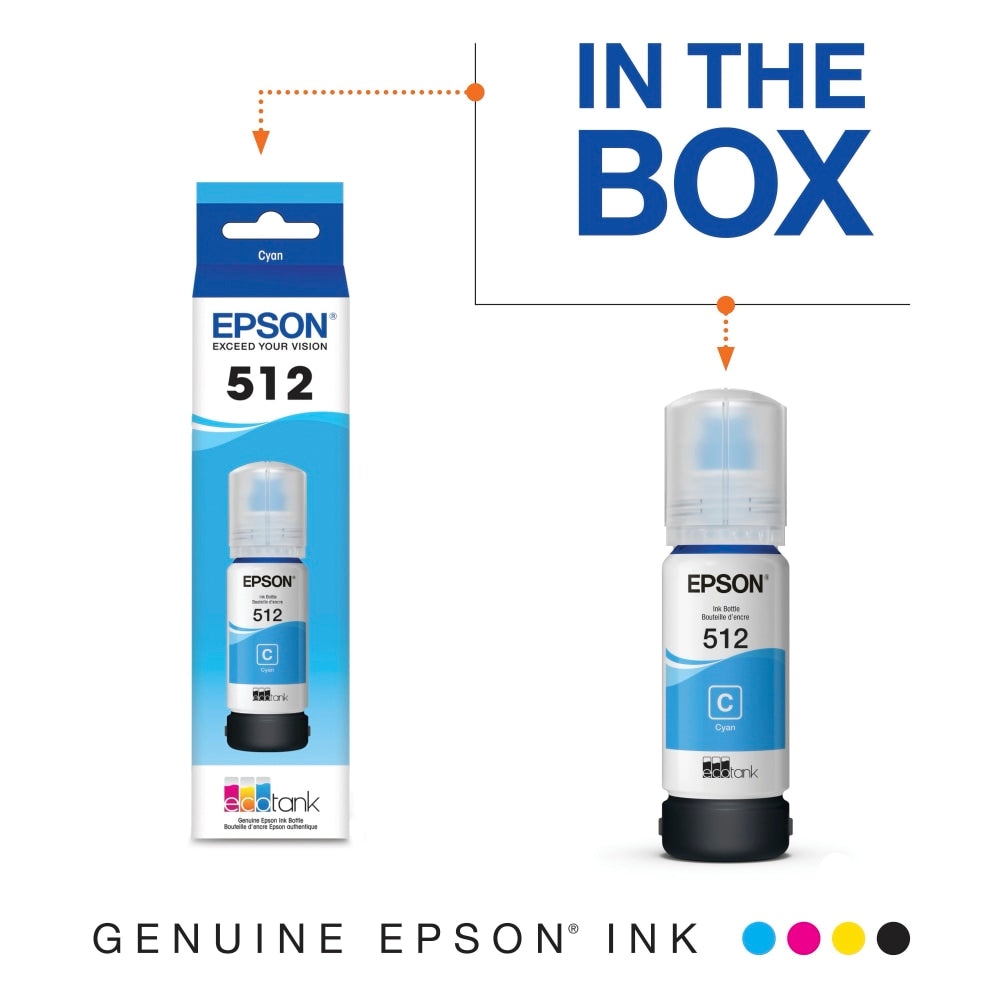 Epson 512 EcoTank Cyan High-Yield Ink Bottle, T512220-S