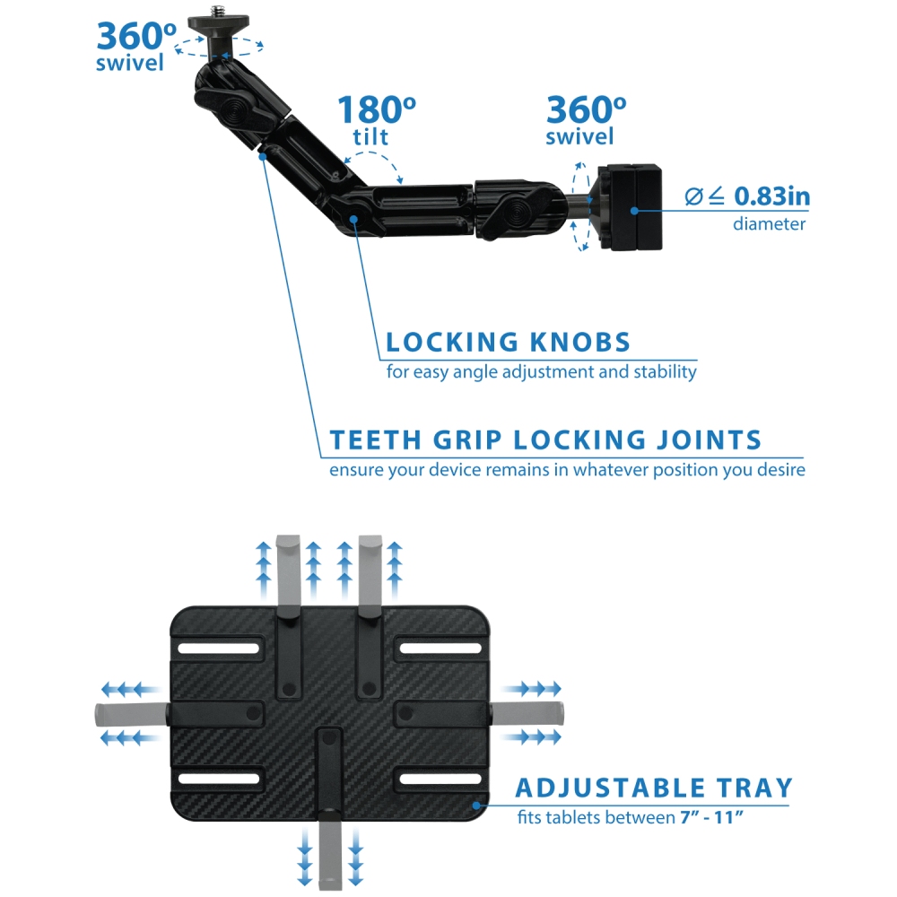 Mount-It! MI-7310 Car Backseat Headrest Mount For 7 - 11in Tablets, Black