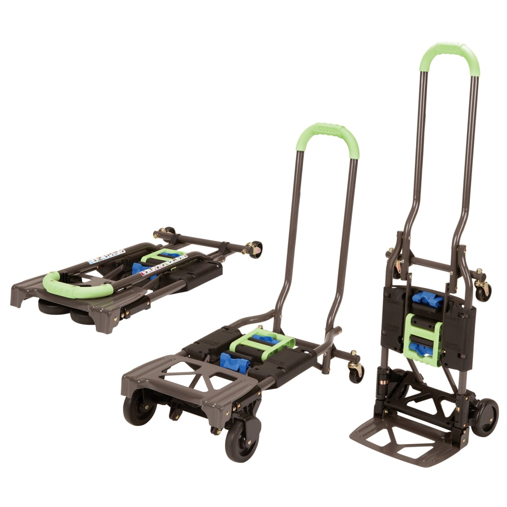 Cosco 2-In-1 Folding Hand Truck, 300 Lb Capacity, 30 7/8inH x 15inW x 30 1/4inD, Green/Platinum