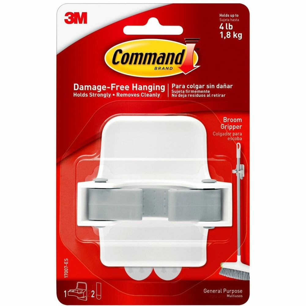 Command Broom Grippers - 4 lb (1.81 kg) Capacity - for Broom - Plastic - White, Clear - 6 / Bag