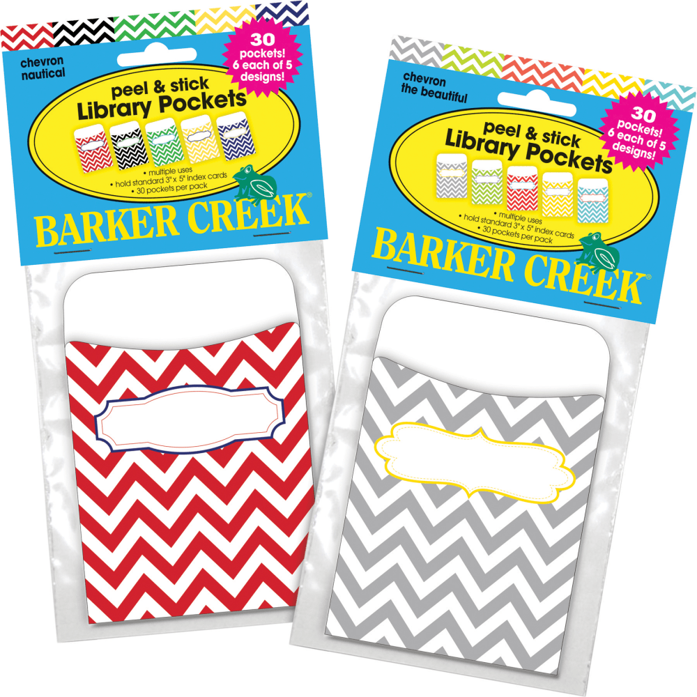 Barker Creek Peel And Stick Library Pockets, 3in x 5in, Chevron Beautiful/Chevron Nautical, Pack Of 60 Pockets