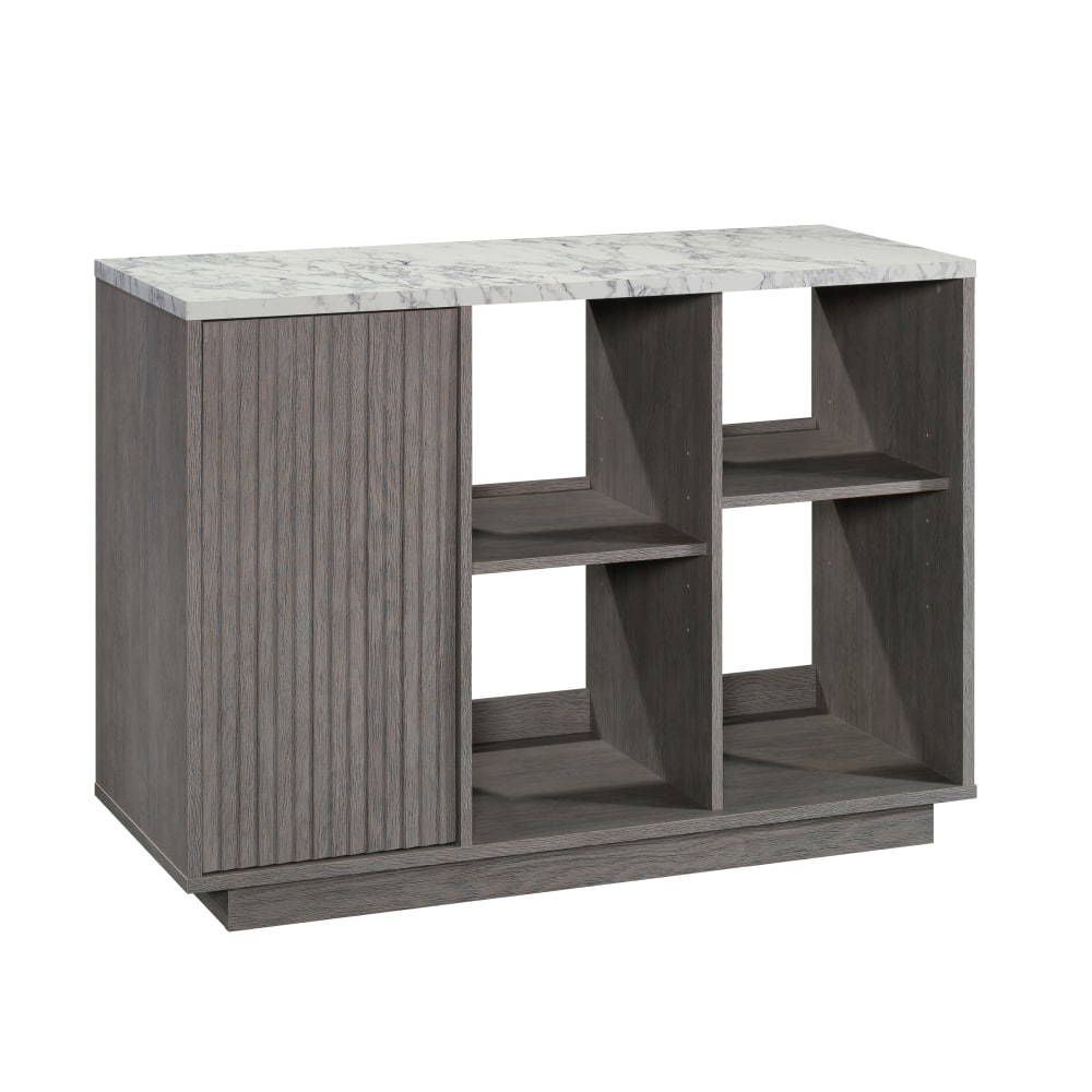 Sauder East Rock TV Console And Accent Storage Cabinet, 33-1/2inH x 47-1/8inW x 19-1/2inD, Ashen Oak/Faux White Marble