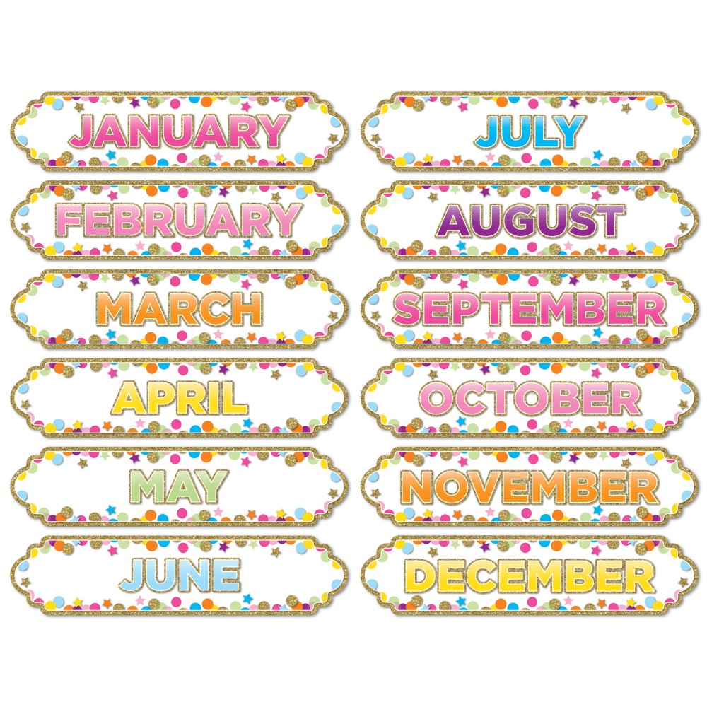 Ashley Productions Magnetic Die-Cut Timesavers & Labels, Confetti Months Of The Year, 12 Per Pack, Set Of 6 Packs