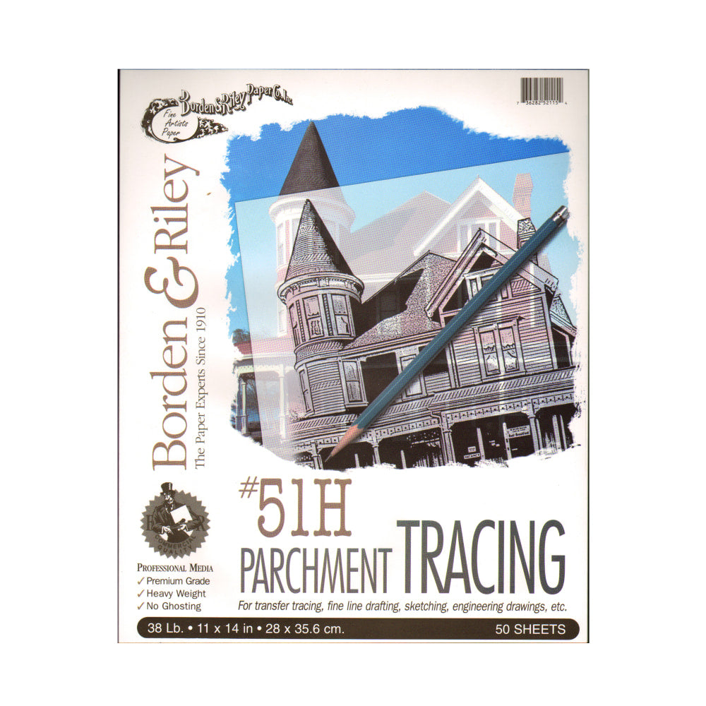 Borden & Riley No. 51H Parchment Tracing Paper, 11in x 14in, 38 Lb, Transparent, 50 Sheets