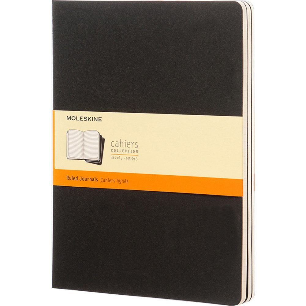 Moleskine Cahier Journals, Extra Large, 7.5in x 10in, Ruled, 120 Pages, Black, Set Of 3 Journals