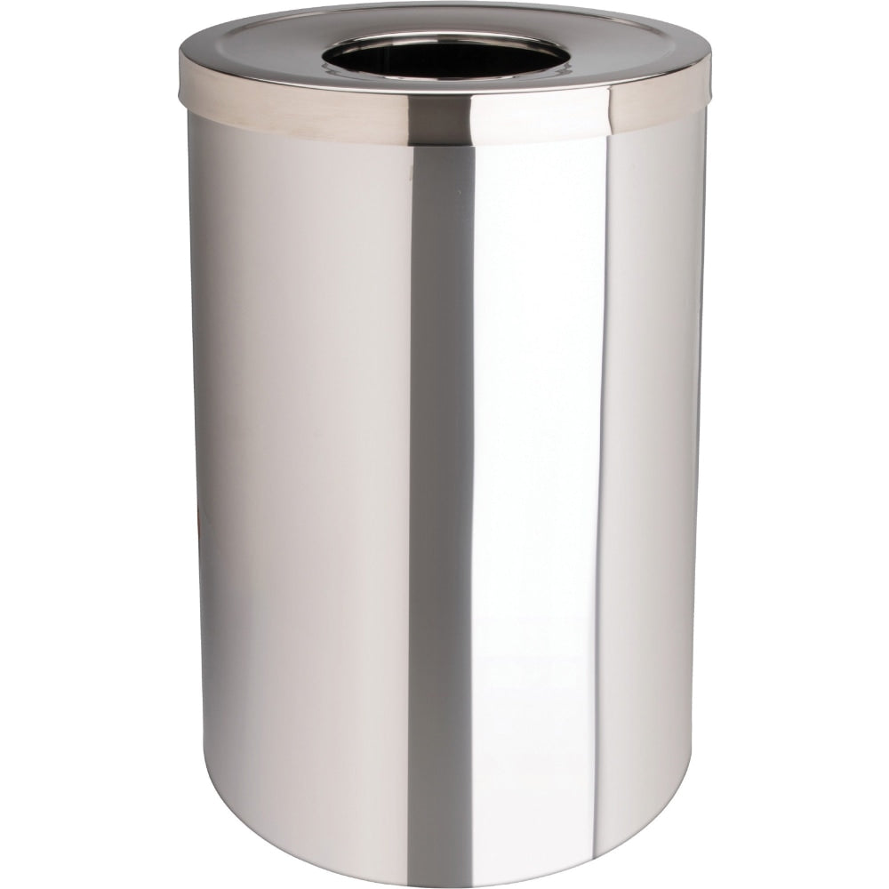 Genuine Joe Round Stainless-Steel Trash Receptacle, 30 Gallons, 27-3/4in x 18-3/4in, Silver